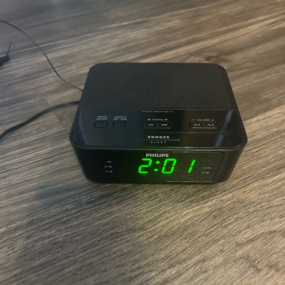 Philips Black Alarm Clock with Green LED